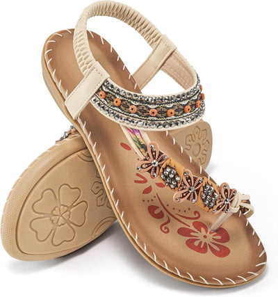 Shaan Dynasty Women's Bohemian Beaded Sandals – Slip-On Comfort & Summer Style - Shaan Dynasty 