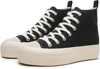 Shaan Dynasty Women’s High-Top Platform Sneakers – Classic White Canvas Lace-Up Tennis Shoes - Shaan Dynasty 