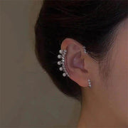 Shaan Dynasty Silver Pearl Ear Cuff – No Piercing Vintage Crystal Zircon Clip-On Earring for Women - Shaan Dynasty 