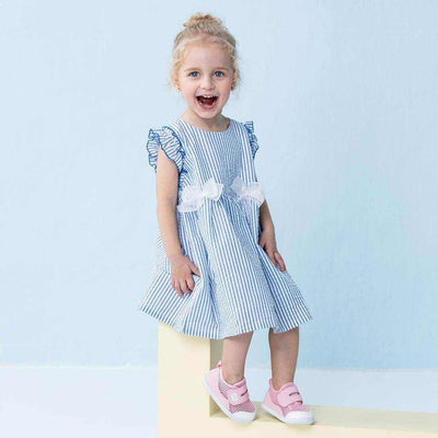 Toddler girl wearing pink Shaan Dynasty breathable mesh sneakers with hook-and-loop closure and non-slip soles