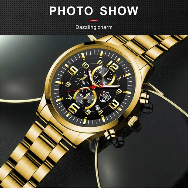 Shaan Dynasty 2025 Men’s Luxury Quartz Watch – Stainless Steel Case, Leather Strap, Calendar & Luminous Sports Design - Shaan Dynasty 