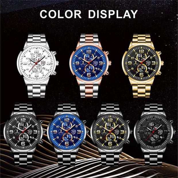 Shaan Dynasty 2025 Men’s Luxury Quartz Watch – Stainless Steel Case, Leather Strap, Calendar & Luminous Sports Design - Shaan Dynasty 