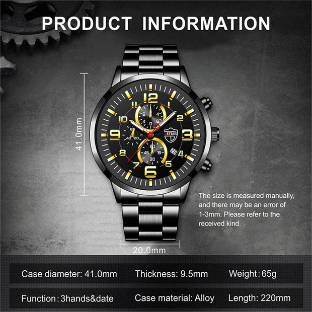 Shaan Dynasty 2025 Men’s Luxury Quartz Watch – Stainless Steel Case, Leather Strap, Calendar & Luminous Sports Design - Shaan Dynasty 