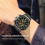 Shaan Dynasty 2025 Men’s Luxury Quartz Watch – Stainless Steel Case, Leather Strap, Calendar & Luminous Sports Design - Shaan Dynasty 