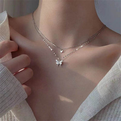 Shaan Dynasty Double-Layer Butterfly Necklace – Shiny Clavicle Chain Jewelry for Women - Shaan Dynasty 