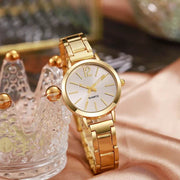 Shaan Dynasty 2PCS Women’s Luxury Watch & Bracelet Set – Quartz Gold Wristwatch with Hollow Strap & Minimalist Dial - Shaan Dynasty 