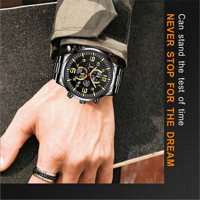 Shaan Dynasty 2025 Men’s Luxury Quartz Watch – Stainless Steel Case, Leather Strap, Calendar & Luminous Sports Design - Shaan Dynasty 