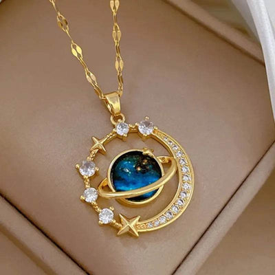 Shaan Dynasty Star & Planet Pendant Necklace – Titanium Steel Astronaut Jewelry for Women - Shaan Dynasty 