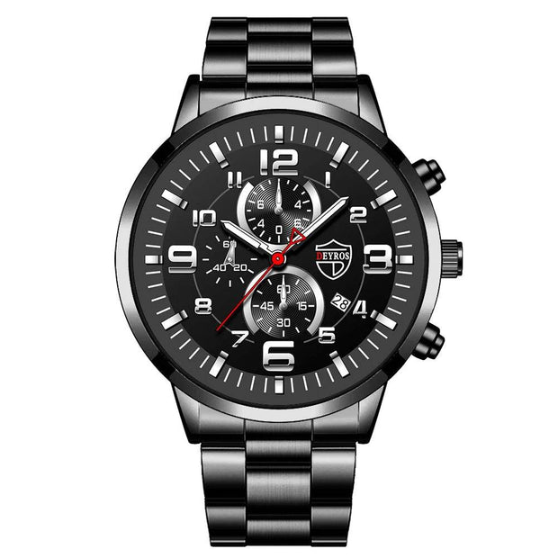 Shaan Dynasty 2025 Men’s Luxury Quartz Watch – Stainless Steel Case, Leather Strap, Calendar & Luminous Sports Design - Shaan Dynasty 