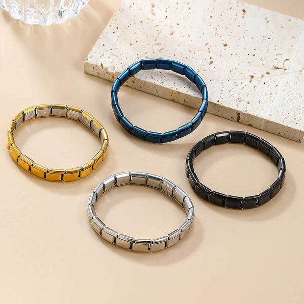 Shaan Dynasty Square-Link Stainless Steel Bracelet – Unisex Stretchable Hip-Hop Jewelry - Shaan Dynasty 