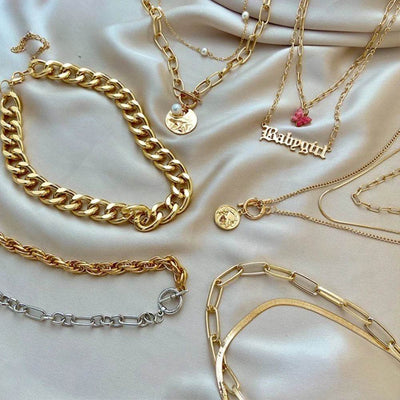 Shaan Dynasty Gold Pearl Link Chain Necklace – Vintage Clavicle Choker for Women & Girls - Shaan Dynasty 