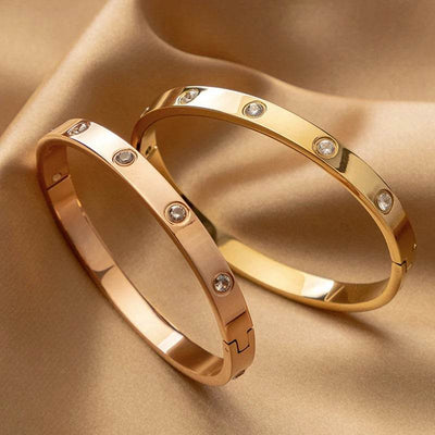 Shaan Dynasty Unisex Cubic Zirconia Bracelet – Gold & Silver Round-Cut Statement Jewelry - Shaan Dynasty 