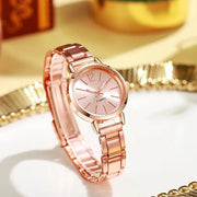 Shaan Dynasty 2PCS Women’s Luxury Watch & Bracelet Set – Quartz Gold Wristwatch with Hollow Strap & Minimalist Dial - Shaan Dynasty 