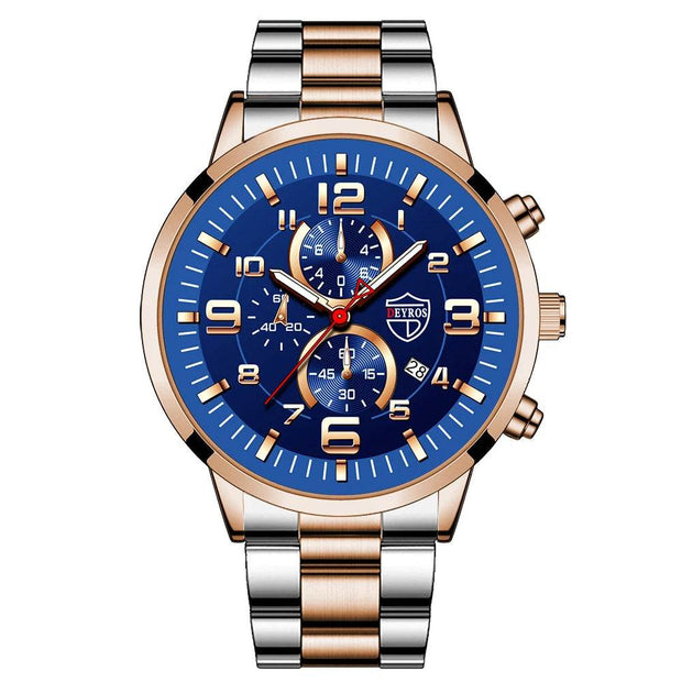 Shaan Dynasty 2025 Men’s Luxury Quartz Watch – Stainless Steel Case, Leather Strap, Calendar & Luminous Sports Design - Shaan Dynasty 