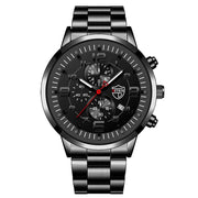 Shaan Dynasty 2025 Men’s Luxury Quartz Watch – Stainless Steel Case, Leather Strap, Calendar & Luminous Sports Design - Shaan Dynasty 