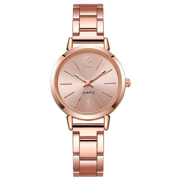 Shaan Dynasty 2PCS Women’s Luxury Watch & Bracelet Set – Quartz Gold Wristwatch with Hollow Strap & Minimalist Dial - Shaan Dynasty 