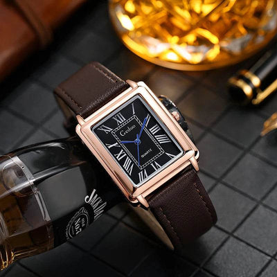 Shaan Dynasty 2025 Men’s Rectangle Quartz Watch – Designer Leather Strap, Luxury Business Wristwatch - Shaan Dynasty 