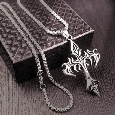 Shaan Dynasty Flame Cross Pendant Necklace – Gothic Stainless Steel Jewelry for Men & Women - Shaan Dynasty 
