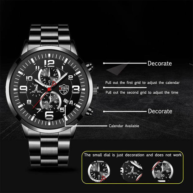 Shaan Dynasty 2025 Men’s Luxury Quartz Watch – Stainless Steel Case, Leather Strap, Calendar & Luminous Sports Design - Shaan Dynasty 