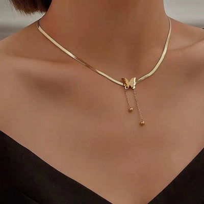 Shaan Dynasty Vintage Butterfly Necklace – Gold Stainless Steel Snake Chain Choker for Women - Shaan Dynasty 