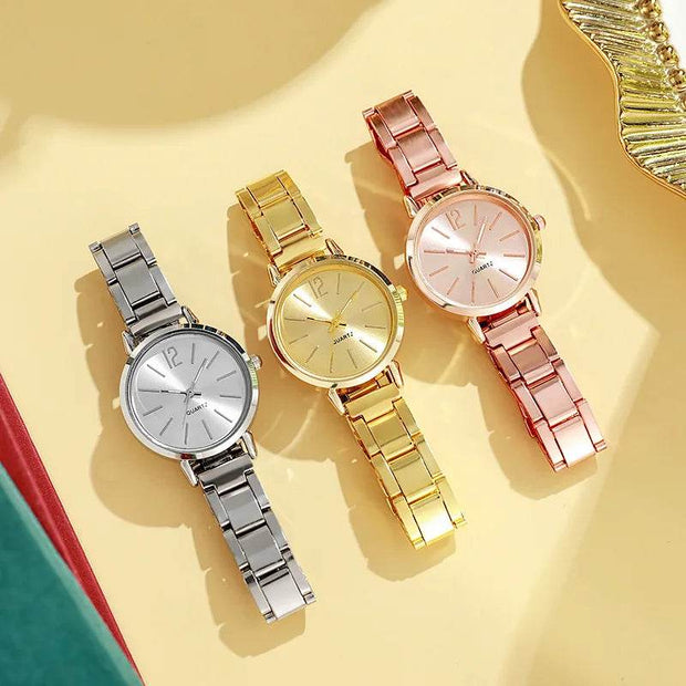 Shaan Dynasty 2PCS Women’s Luxury Watch & Bracelet Set – Quartz Gold Wristwatch with Hollow Strap & Minimalist Dial - Shaan Dynasty 