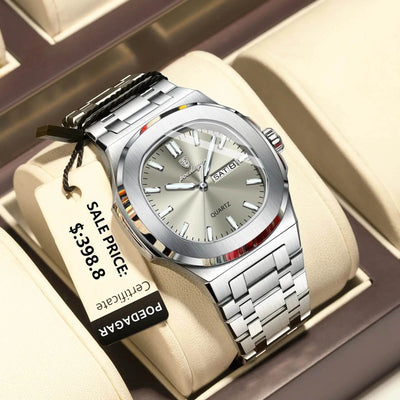 Shaan Dynasty POEDAGAR Men’s Military Luxury Watch – Square Stainless Steel, Waterproof Quartz with Luminous Date Display - Shaan Dynasty 