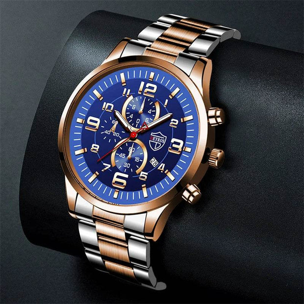 Shaan Dynasty 2025 Men’s Luxury Quartz Watch – Stainless Steel Case, Leather Strap, Calendar & Luminous Sports Design - Shaan Dynasty 
