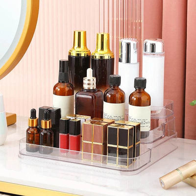 3-Tier Desktop Perfume Shelf & Cosmetic Organizer – PET Storage Rack for Perfumes, Dolls, and Kitchen Seasonings - Shaan Dynasty 