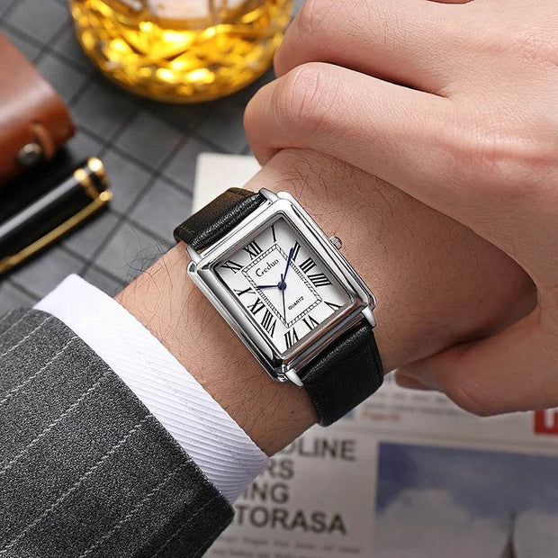 Shaan Dynasty 2025 Men’s Rectangle Quartz Watch – Designer Leather Strap, Luxury Business Wristwatch - Shaan Dynasty 