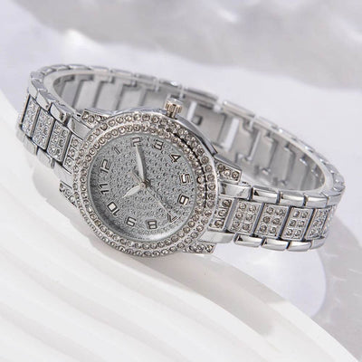 Shaan Dynasty 6PCS Women’s Luxury Watch & Bracelet Set – Crystal Quartz Wristwatch with Rhinestone Jewelry - Shaan Dynasty 