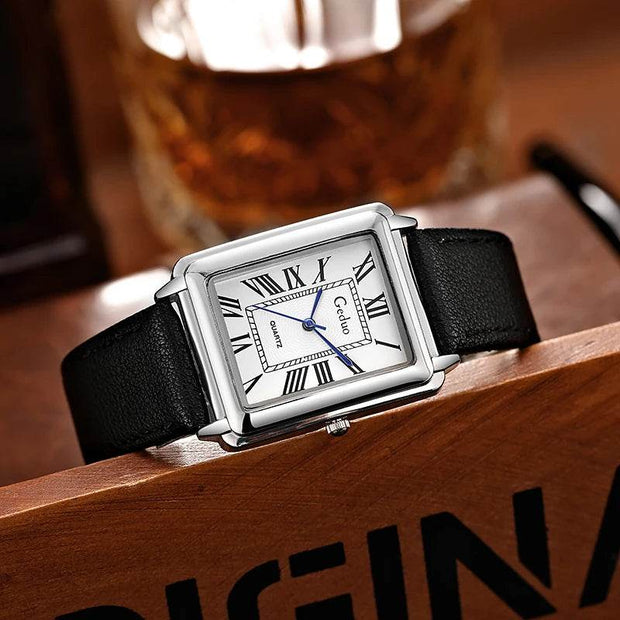 Shaan Dynasty 2025 Men’s Rectangle Quartz Watch – Designer Leather Strap, Luxury Business Wristwatch - Shaan Dynasty 