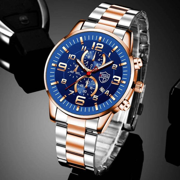 Shaan Dynasty 2025 Men’s Luxury Quartz Watch – Stainless Steel Case, Leather Strap, Calendar & Luminous Sports Design - Shaan Dynasty 