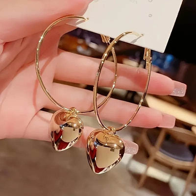 Shaan Dynasty Heart-Shaped Hoop Earrings – Hollow Alloy Pendant Design for Women - Shaan Dynasty 