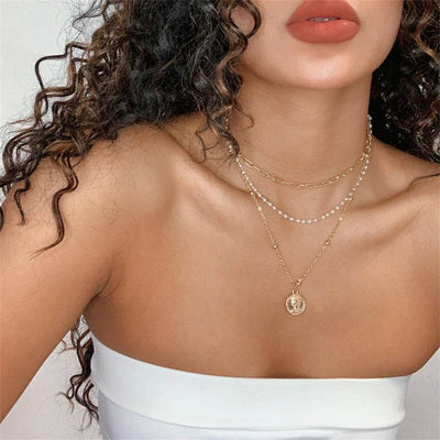 Shaan Dynasty Gold Pearl Link Chain Necklace – Vintage Clavicle Choker for Women & Girls - Shaan Dynasty 