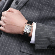 Shaan Dynasty 2025 Men’s Rectangle Quartz Watch – Designer Leather Strap, Luxury Business Wristwatch - Shaan Dynasty 