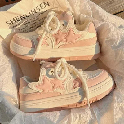 Shaan Dynasty Women’s Kawaii Pink Platform Sneakers – Korean-Inspired Vintage Style - Shaan Dynasty 