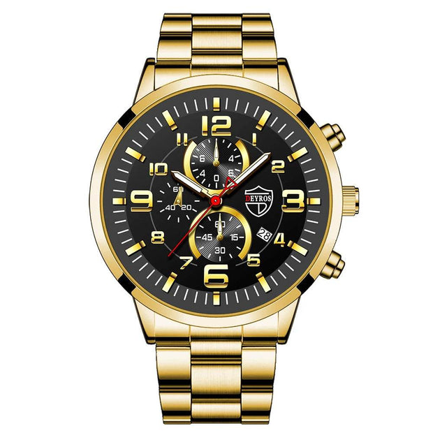 Shaan Dynasty 2025 Men’s Luxury Quartz Watch – Stainless Steel Case, Leather Strap, Calendar & Luminous Sports Design - Shaan Dynasty 