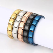 Shaan Dynasty Square-Link Stainless Steel Bracelet – Unisex Stretchable Hip-Hop Jewelry - Shaan Dynasty 