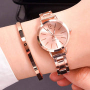 Shaan Dynasty 2PCS Women’s Luxury Watch & Bracelet Set – Quartz Gold Wristwatch with Hollow Strap & Minimalist Dial - Shaan Dynasty 