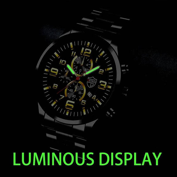 Shaan Dynasty 2025 Men’s Luxury Quartz Watch – Stainless Steel Case, Leather Strap, Calendar & Luminous Sports Design - Shaan Dynasty 