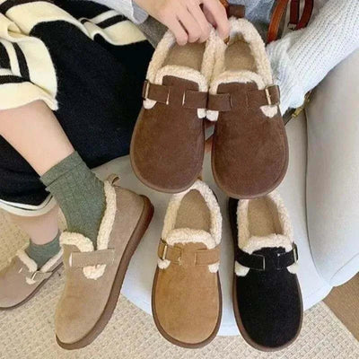 Shaan Dynasty Women’s Winter Slip-On Loafers – Retro Fur-Lined Flats with Rubber Sole - Shaan Dynasty 