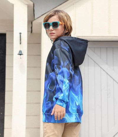 Shaan Dynasty – Boys' Blue Smoke Hoodie – Fashion Fire Sweatshirt for Kids (7-8 Years) - Shaan Dynasty 